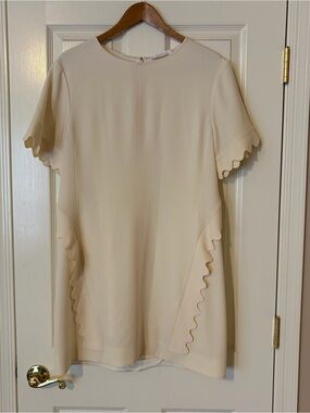 Chloe Scallop-Trim Short Dress - Buttercream - Size 38